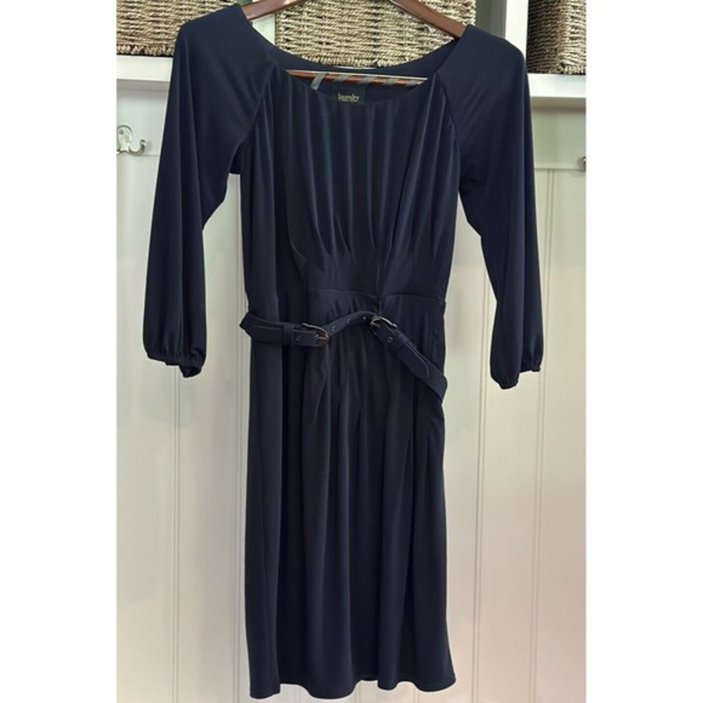 Laundry By Shelli Segal Woman's Navy Blue Belted 3/4 Sleeve Dress , Size 6‎